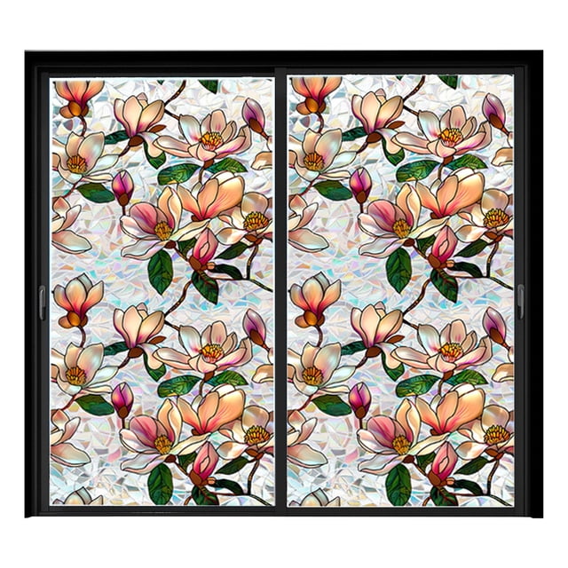 Rainbow Floral Static Cling Window Film Removable Decal For Glass Doors Privacy Sticker Botanical Designs No Sun Blocking