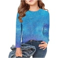 thumbnail image 2 of Girls Tshirts Spring Summer Long Sleeve Gradient Sequin Printed Round Neck Flash Shirt Girls Tops Sky Blue 2-3Years, 2 of 4