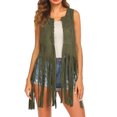 thumbnail image 2 of Gilet Sans Manches Ouvert Style Occidental Respirant avec Franges Jupe Gilet Rétractable pour Usage Quotidien Vert m, 2 of 9