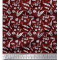 thumbnail image 1 of Soimoi Polyester Crepe Fabric Leaves & Floral Block Printed Fabric 1 Yard 42 Inch Wide, 1 of 3