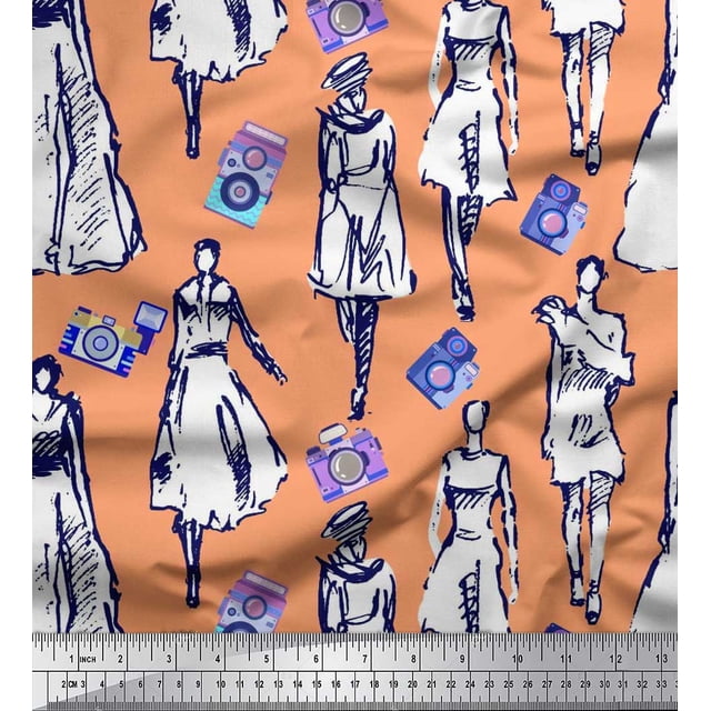 Soimoi Polyester Crepe Fabric Women & Camera Fashion Fabric Prints by Yard 52 Inch Wide