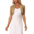 thumbnail image 1 of INSPIRE CHIC Women's Shrugs Open Front Bolero Ruched Short Sleeves Cropped Cardigan XS Camel, 1 of 6