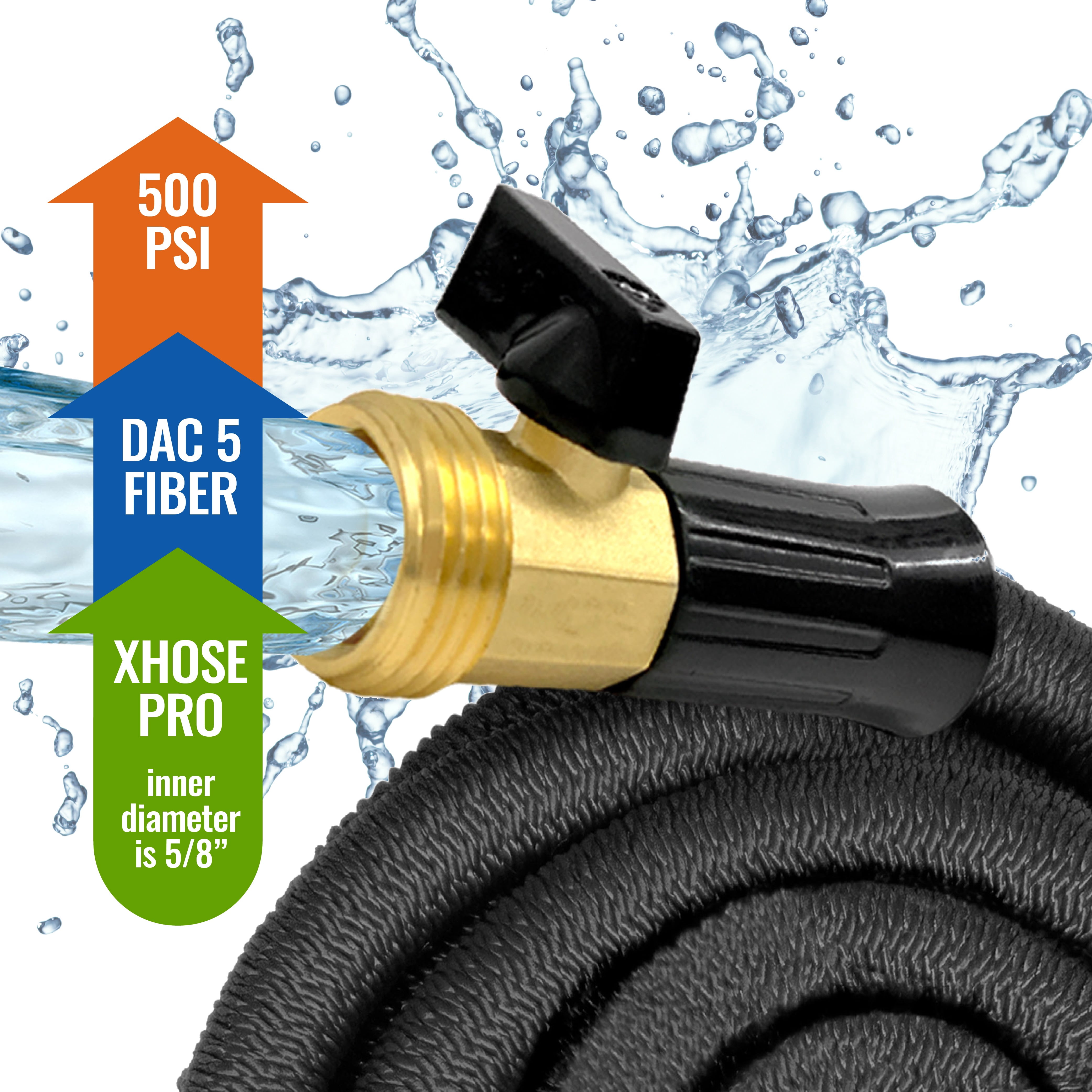 Big Boss Xhose Pro Ft 5/8" Lightweight Expanding Garden Hose with Brass Fittings Kink Resistant Durable Dac-5 Fiber