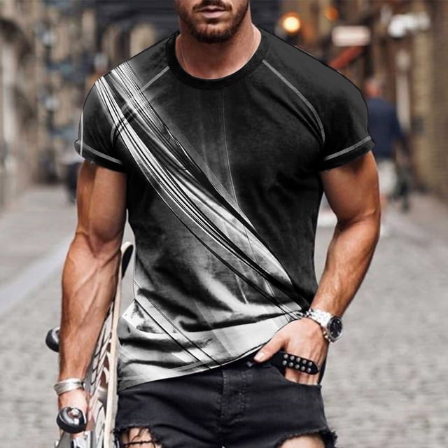 EGNMCR T-Shirts pour Hommes Col Rond Décontracté Impression Numérique 3D Chandail Entraînement Physique Sports Manches Courtes T-Shirt Blouse Cadeaux pour Hommes