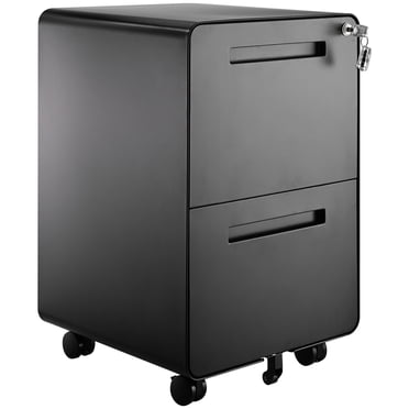 Classeur en Acier à 2 Tiroirs avec Serrure, Classeur Vertical Mobile pour Bureau à Domicile, 5 Roulettes, Convient aux Dossiers Suspendus Lettre/légal/A4, Bord Arrondi, Noir