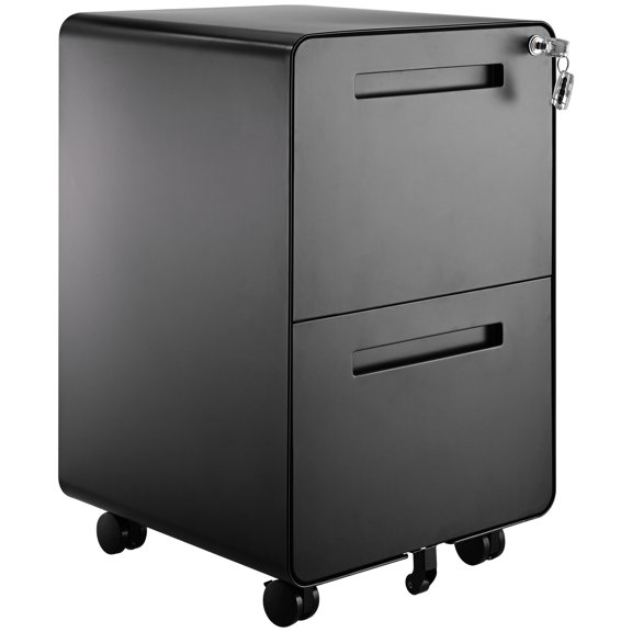 2-Drawer Steel Filing Cabinet with Lock and Wheels, Mobile Pedestal File Cabinet for Home Office Use, Fits Letter/Legal/A4 Hanging Files, Round Edge