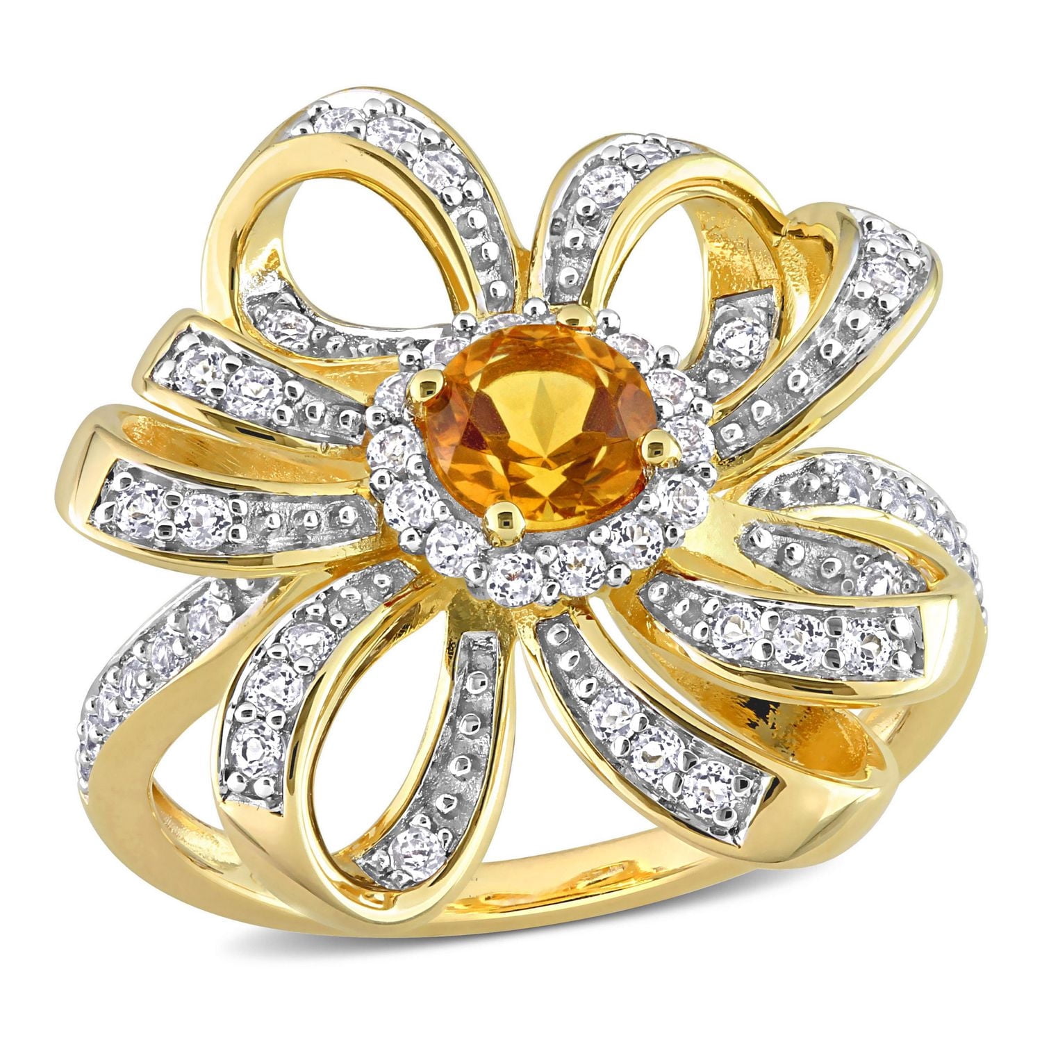 Bague en forme de coeur Miabella avec 7/8 Carat PBT de Citrine et topaze blanche en Argent Sterling Plaqué Or Jaune 18K