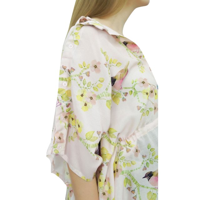 Bimba Moms Pink Printed Maternity Kaftan With Drawstring Waist Maxi Dress-14