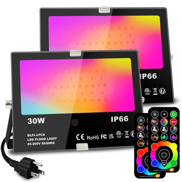 MELPO 30W Led Flood Light Outdoor 300W Equivalent, Color Changing RGB Lights with Remote, 120 RGB Colors, Warm White 2700K, Timing, Custom Mode,