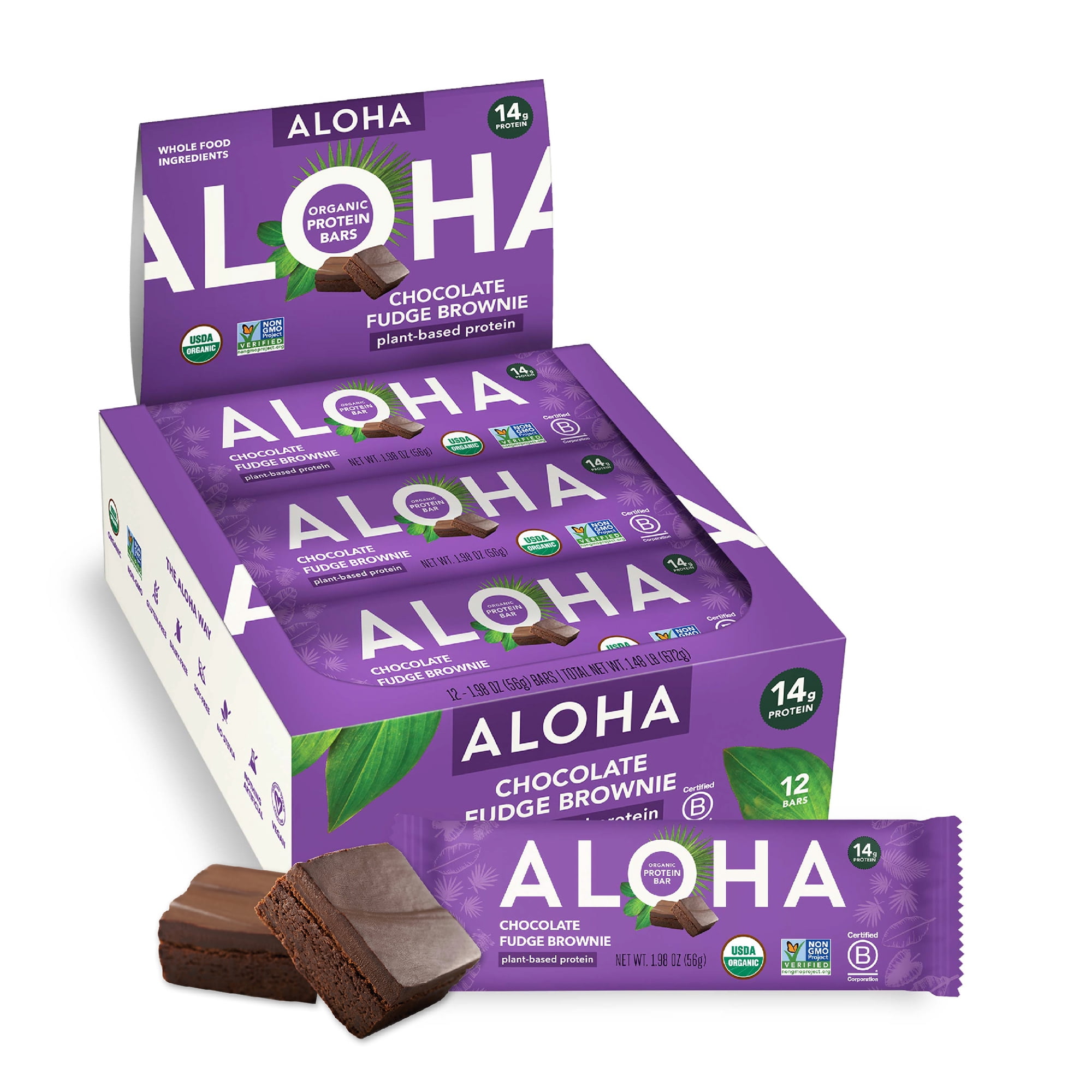 ALOHA, Plant Based Protein Bars, Chocolate Fudge Brownie (Pack of 12)