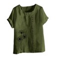 thumbnail image 2 of Pisexur Femmes Été Coton Lin Tops 2024 Mode Pissenlit Graphique Surdimensionné T-Shirts Casual Été Blouse Col Rond Manches Courtes Tops, 2 of 5