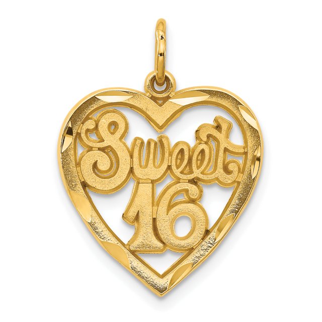 14K Yellow Gold Sweet 16 in A Heart Charm