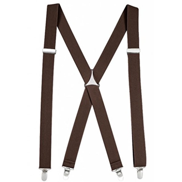 Mens Elastic X-Back Adjustable Straight Clip On Suspenders - Brown (Regular 46" Long)