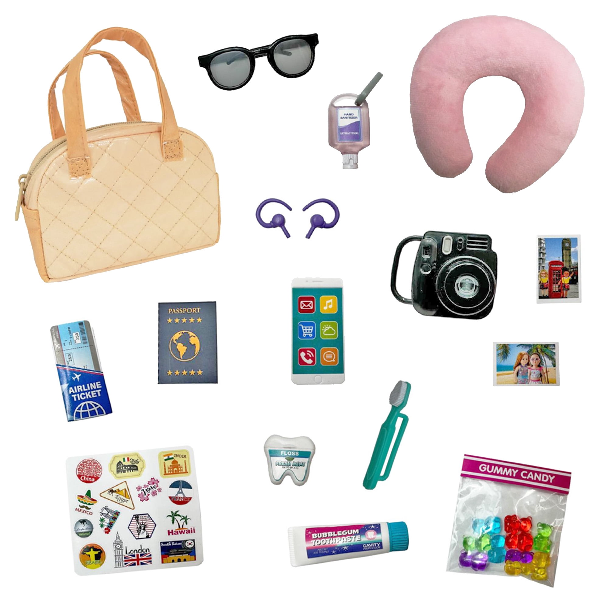 My Life as PL Ensemble d’accessoires de voyage pour poupées de 18 po, 17 pièces