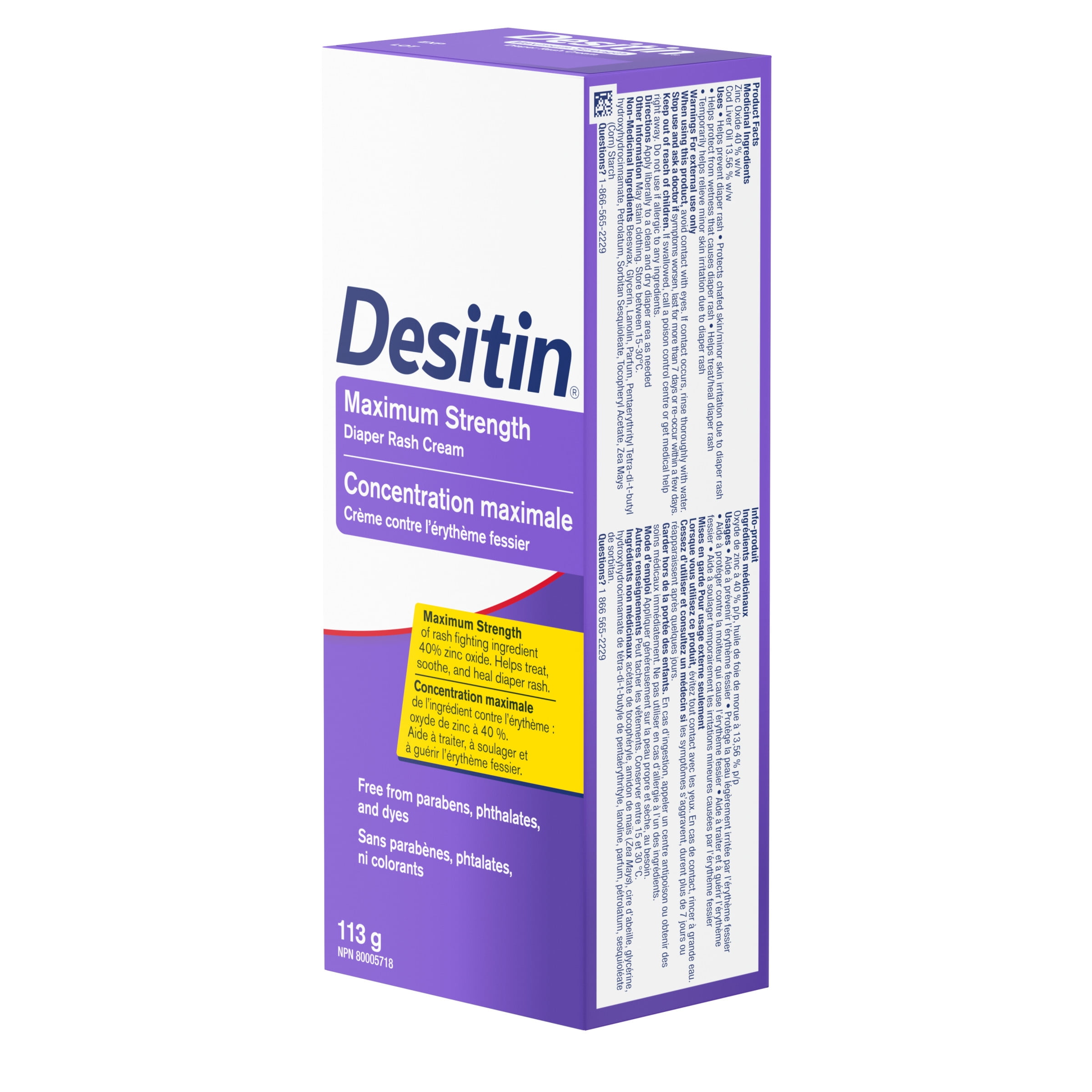 Desitin Maximum Strength Baby Diaper Rash Cream, 40% Zinc Oxide to Help Treat, Heal, and Prevent Diaper Rash, Hypoallergenic, Phthalate- & Paraben-Free Paste, 113 g
