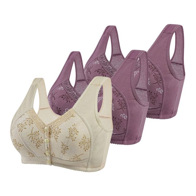Posijego 3 Pack Womens Front Closure Bra Plus Size Wireless Everyday Bra No Underwire Full Coverage Bra for Women
