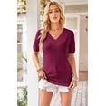 thumbnail image 3 of Arach&Cloz Women's V-Neck Short Sleeve Special Rib Knitted Pattern Casual Tops Sweater Spring Summer 2025, 3 of 6