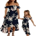 thumbnail image 1 of Mommy and Me Dress Matching Outfits Off Shoulder Beach Boho Maxi Ruffle Chiffon Dress for Mother and Daughter, 1 of 6