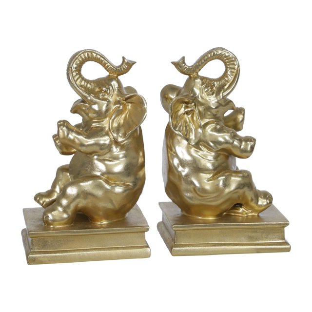 Sagebrook Home 15089 S/2 POLYRESIN ELEPHANT BOOKENDS, GOLD