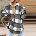 thumbnail image 4 of EGNMCR Womens Plaid Shacket Jacket Button Long Sleeve Shirt Coat Fall Winter Loose Flannel Jacket, 4 of 6