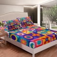 thumbnail image 3 of YST Groovy Flower Print Bed Sheets for Kids Teens Adult,Aesthetic Geometric Sheet Set,Colorful Patchwork Fitted Sheet Soft,Bohemian Disco Style Bedding Set 4pcs Queen, 3 of 5