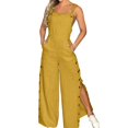 thumbnail image 1 of B91xZ Combinaison Large pour Femmes Col Rond Décontracté Dos Ouvert Été Pantalons Longs Amples avec Poches, Jaune S, 1 of 5