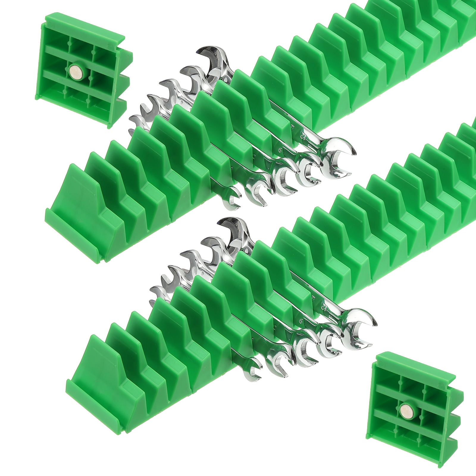 46pcs Magnetic Wrench Organizer for Tool Box, Magnetic Modular Wrench Organizer Holder Toolbox Universally for 46 Tools Drawer Chest Ratcheting Offset Wrenches, Green