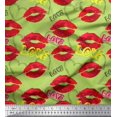 thumbnail image 2 of Soimoi Green Poly Georgette Fabric Text,Lips & Heart Fabric Prints By Yard 52 Inch Wide, 2 of 3