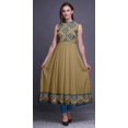 thumbnail image 2 of Bimba Robe Anarkali Géométrique Brun Pâle Col Mandarin Sans Manches Kurtis pour Femmes Imprimé Robe Maxi X-Small, 2 of 6