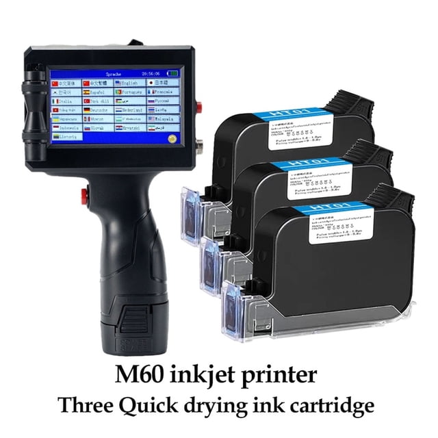 12.7mm Handheld Inkjet Printer, Portable Label Lot QR Code Packaging Bag Plastic Bottle Printer, Fast Drying Ink ,Multi-Format Printing
