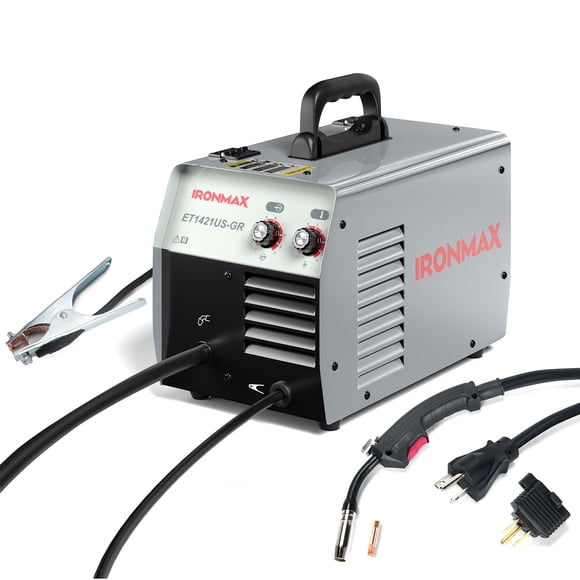 Machine de Soudage IRONMAX MIG Sans Gaz à Noyau Flux 120V IGBT avec Pistolet à Soudage et Pince de Mise à la Terre