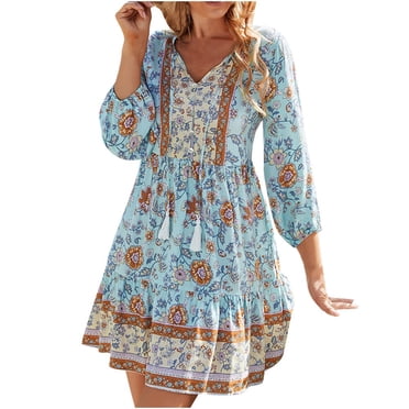 Robe d'Invitée de Mariage Mode Femme Bohème Col en V Ample Manches 3/4 Imprimée Robe Courte Longueur Mini Robe à Pois Robe à Bretelles Robe Mini Robe Maxi Robe Sans Bretelles