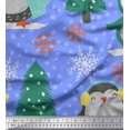 thumbnail image 1 of Soimoi Blue Silk Fabric Christmas Tree & Penguin Cartoon Fabric Prints By Yard 42 Inch Wide, 1 of 5