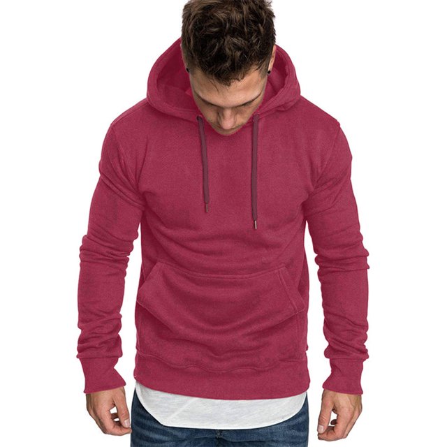 Yeahdor Men's Basic Long Sleeve Drawstring Hoodie Sweatshirt Casual Solid Color Pullover Tops Burgundy M