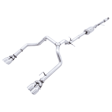 AWE Tuning Kit de Système d'Échappement 3015-42201 0FG Cat-Back; Acier Inoxydable; Sans Silencieux; Échappement Simple avec Double Sorties; Sortie Arrière; Embout Carré 4 Pouces Chrome Argenté