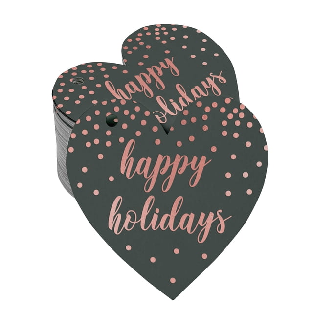 Inkdotpot Real Rose Gold Foil Happy Holiday Tag Favor Hang Paper Tag 100 Pieces