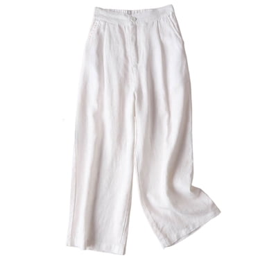 Cameland Women Summer Cotton And Linen Trousers Elastic Waist Casual Straight Cropped Pants with Pockets