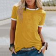 thumbnail image 2 of Pompotops T-shirt Uni pour Femme, Manches Courtes, Blouse à Col Rond, Hauts Décontractés, Liquidation, 2 of 4