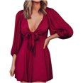 thumbnail image 1 of CEHVOM Mode Femmes Robe Unie à Nœud Aguichant à Col en V Courte Basique Midi Robe de Boîte de Nuit Longueur Genou Soldes, 1 of 5