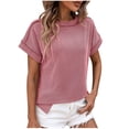 thumbnail image 1 of AherBiu Hauts d'Été pour Femmes à Manches Courtes, Rayés, Côtelés, Col Ras du Cou, Chemises Décontractées Amples, Blouse, 1 of 6