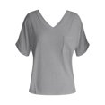 thumbnail image 3 of NINGMENG Womens Tops Solid Color V Neck Pocket Short Sleeve Loose Tops Pullover Tee Shirts Daily-Wear,Silver,M, 3 of 3