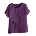 thumbnail image 4 of QATAINLAV T-Shirts à Manches Courtes pour Femmes Mode T-Shirts à Imprimé Papillon Hauts Décontractés Coupe Ample Col Rond Blouse en Lin Tenues d'Été de Plage Offres Éclair Violet XXXXXL, 4 of 5