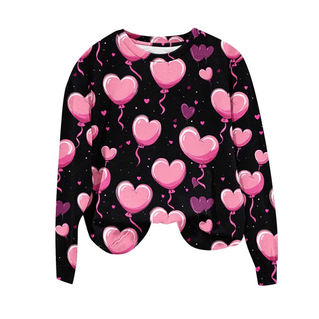 FMFYFH Chandails à Enfiler de la Saint-Valentin pour Femmes Grande Taille à Manches Longues Col Rond Chandails Décontractés T-Shirts Graphiques T-Shirts Basiques