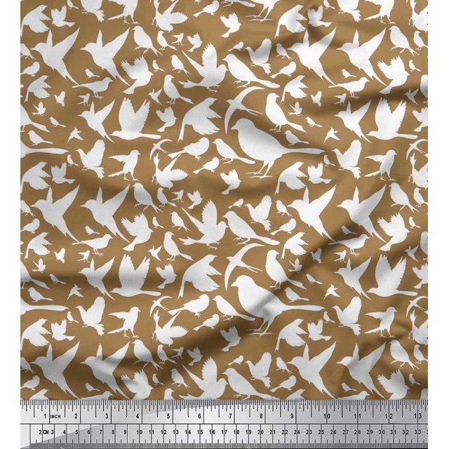 Soimoi Viscose Chiffon Fabric Artistic Bird Printed Fabric 1 Yard 42 Inch Wide