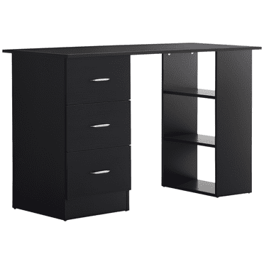 HOMCOM Computer Desk with 3-Tier Storage Shelves, Home Office Desk, Black