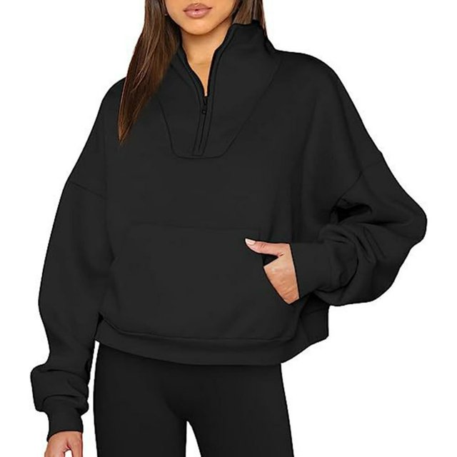 Womens Half Zip Up Cropped Hoodies Pullovers Sweatshirts Quarter Zipper Rib Knit Sweaters Fall Winter Clothes 2023