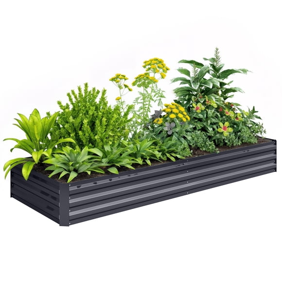 Outsunny Bac de Jardin Surélevé Galvanisé 95 Pouces x 36 Pouces x 12 Pouces pour Fleurs, Gris