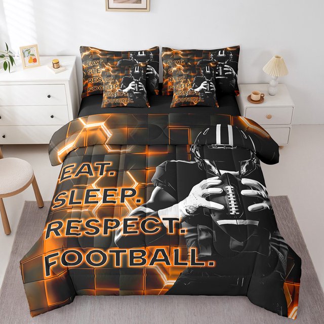 Erosebridal Rugby Lover Bedding Sets King Size, Soccer Player Comforter Sets with Sheets, Honeycomb Gemoetric Decor, Reversible