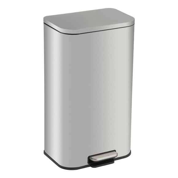 Kitchen Trash Can, Stainless Steel Garbage Can with Soft-Close Lid, Removable Inner Bucket & Wide Foot Pedal, Rectangular Space Saving Trash Bin for Home, Office, Bathroom