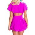 thumbnail image 3 of Women Cross V Neck Cutout Back Waistbelt Ruffled Short Sleeve Romper, 3 of 4